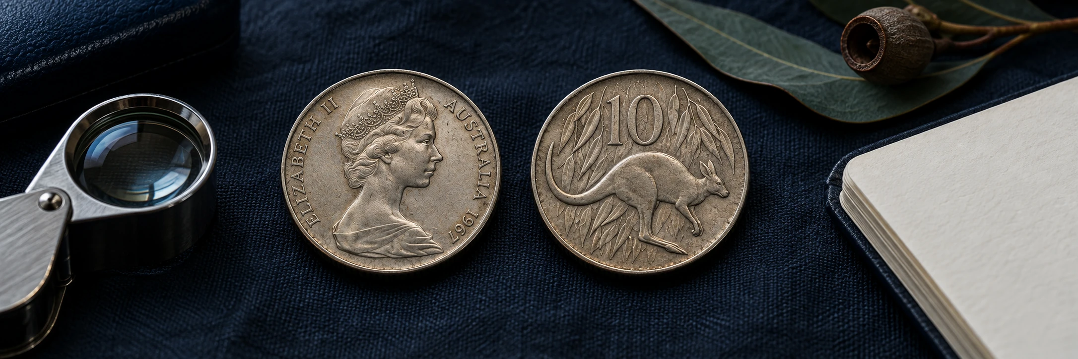 Australian monarch portrait, date, lettering, and reverse animal details being compared on a coin