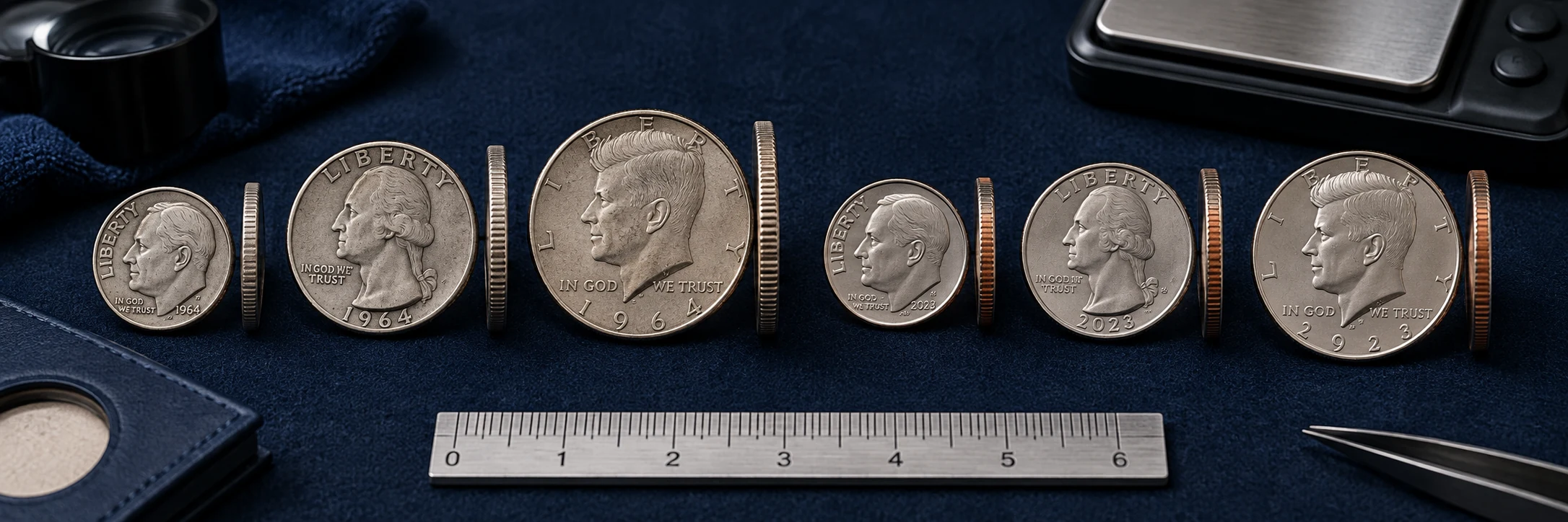 United States coins being compared with catalog records and completed market sales