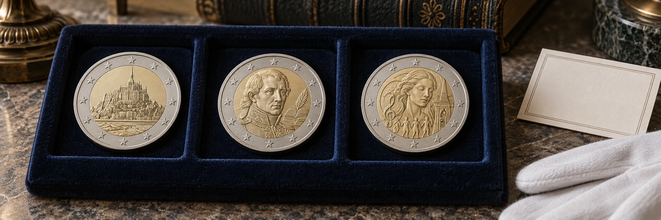 French commemorative euro and historic franc design compared with a structured identification record