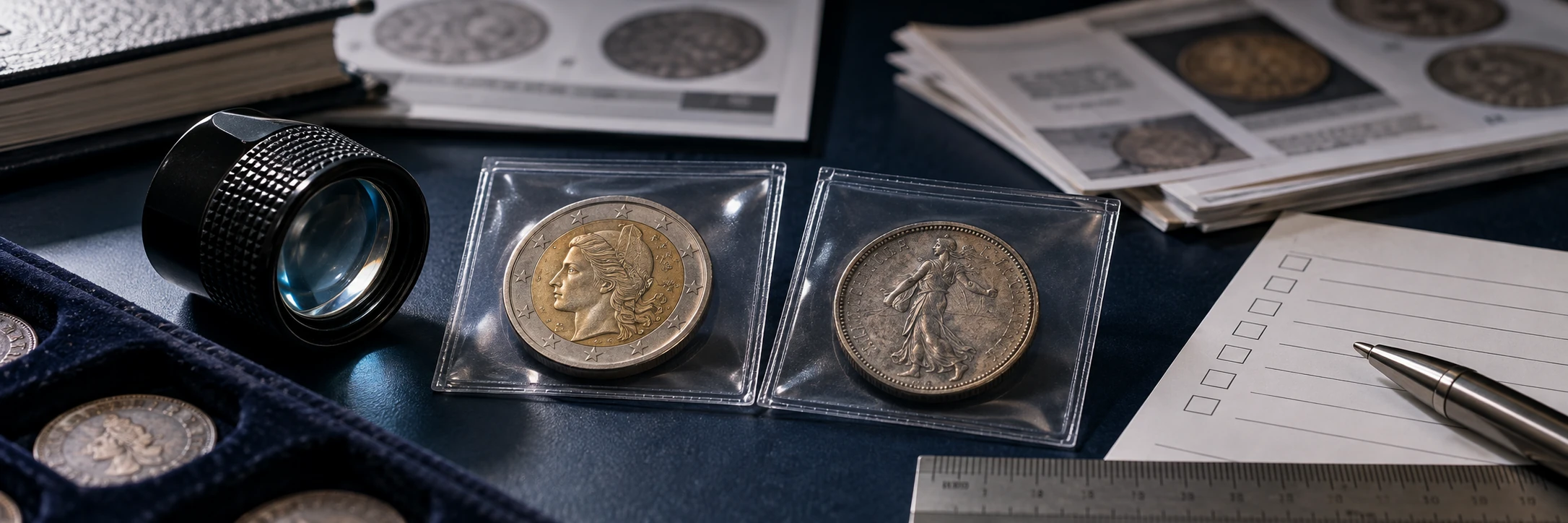 French coin research using condition notes and comparable market records