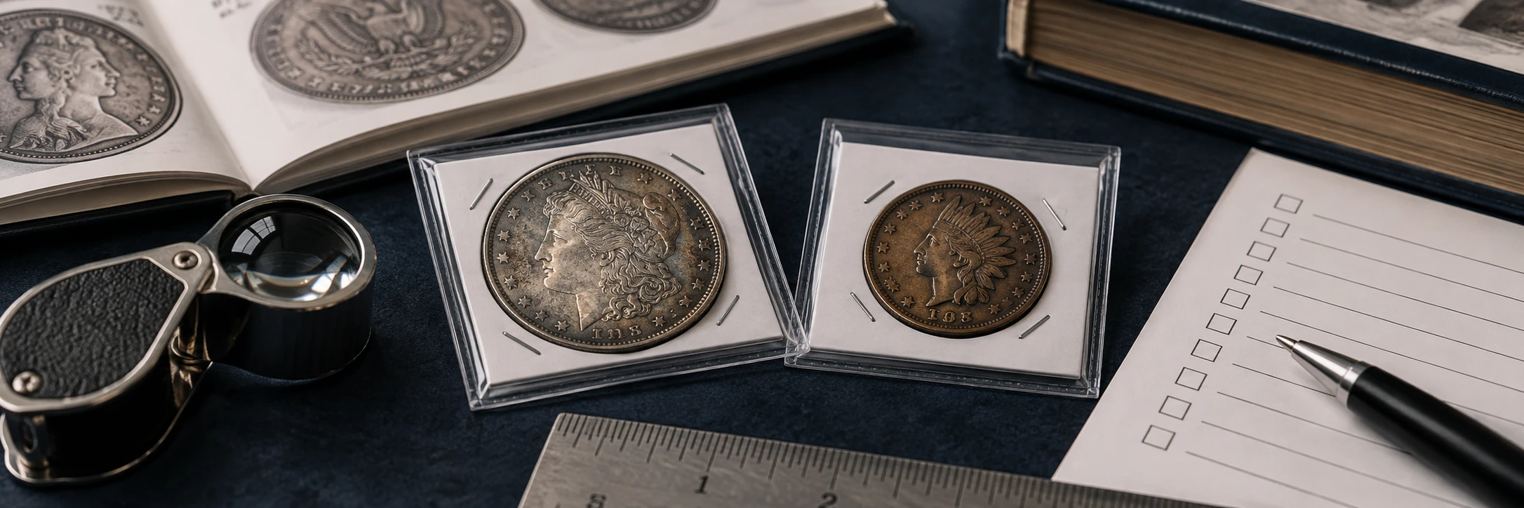 Old coin research using condition notes and comparable market records