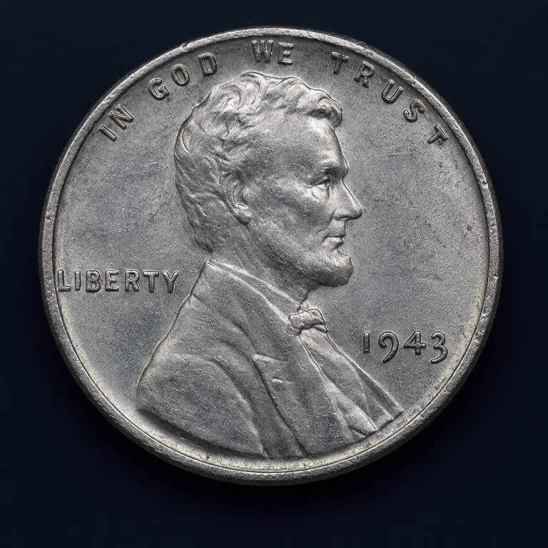 Illustration of a better-preserved 1943 steel cent with sharper design detail