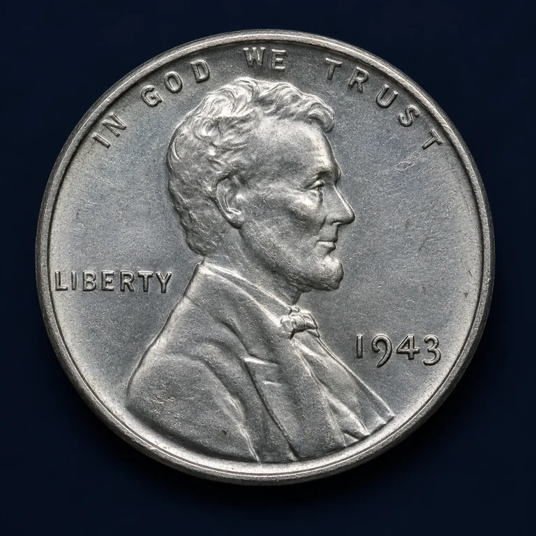 Illustration of a high-grade 1943 steel cent with strong original detail