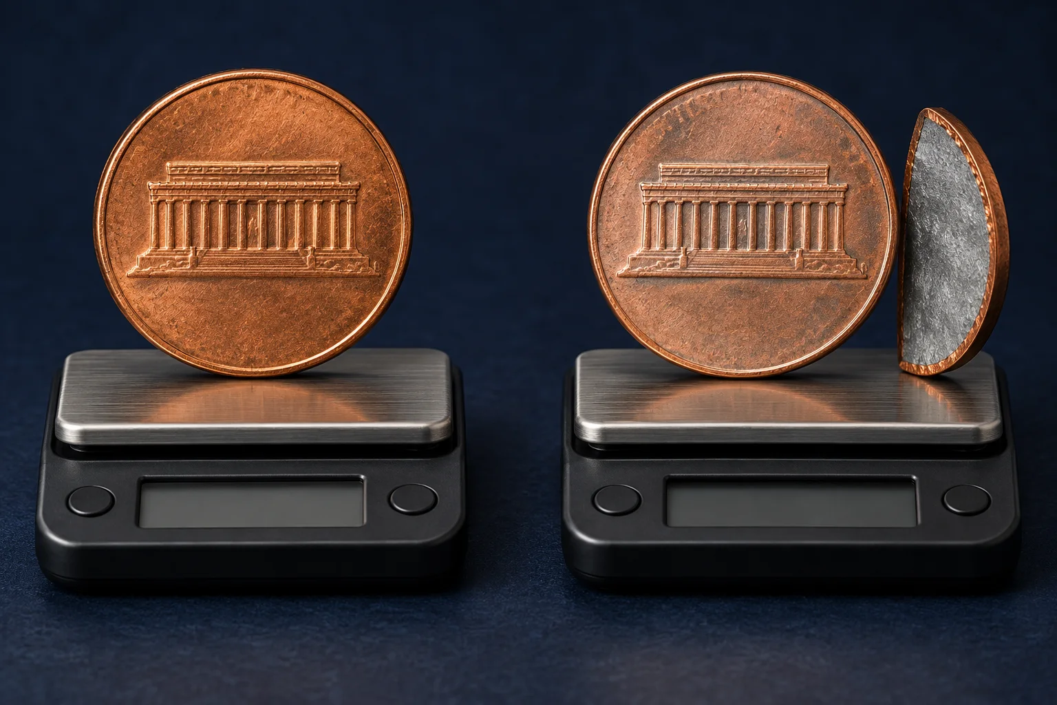 1982 copper and copper-plated zinc penny comparison