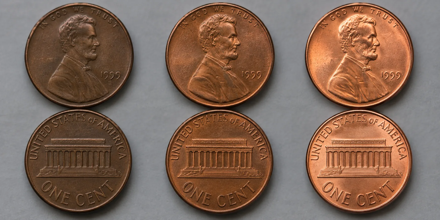 1999 Wide AM penny brown red-brown and red color progression