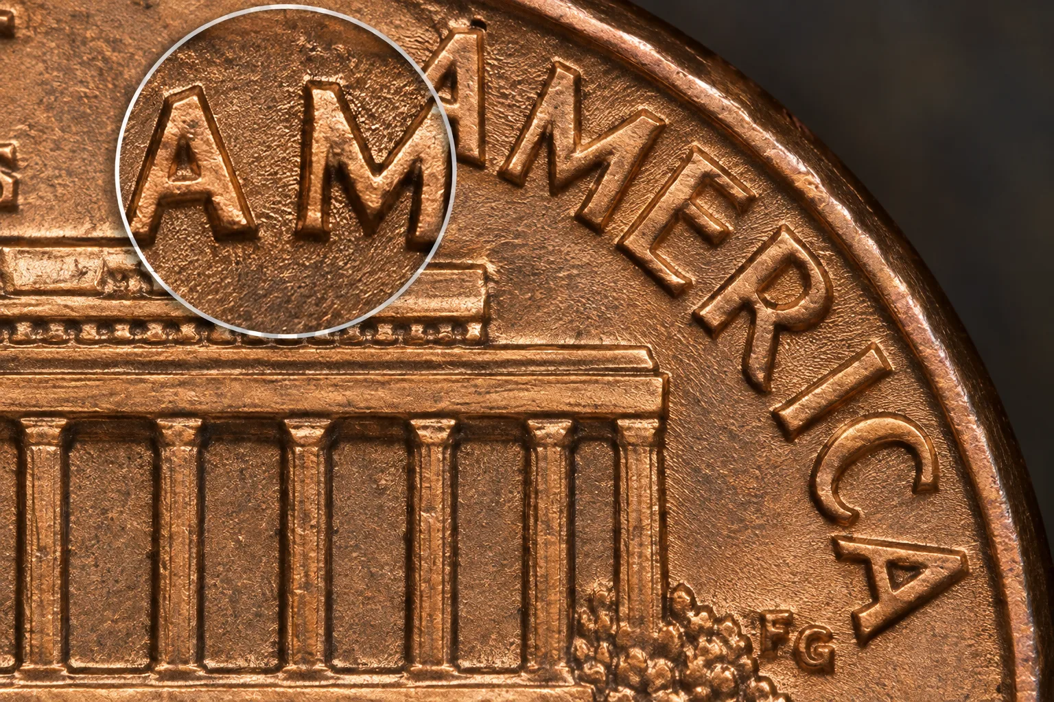 1999 Wide AM reverse showing separated A and M and the FG area