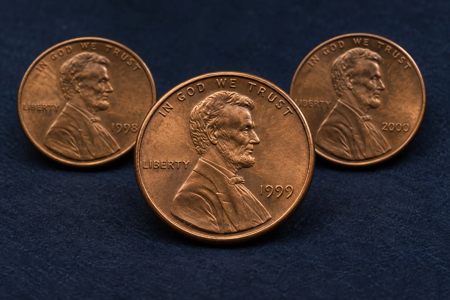 1998 1999 and 2000 Wide AM Lincoln cent comparison with 1999 emphasized
