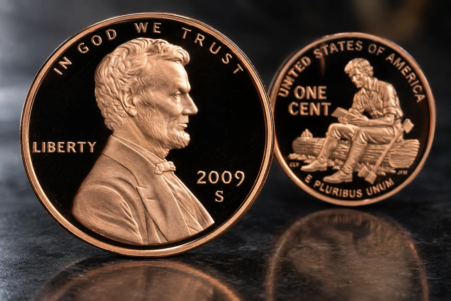 2009-S proof Lincoln penny with mirrored fields