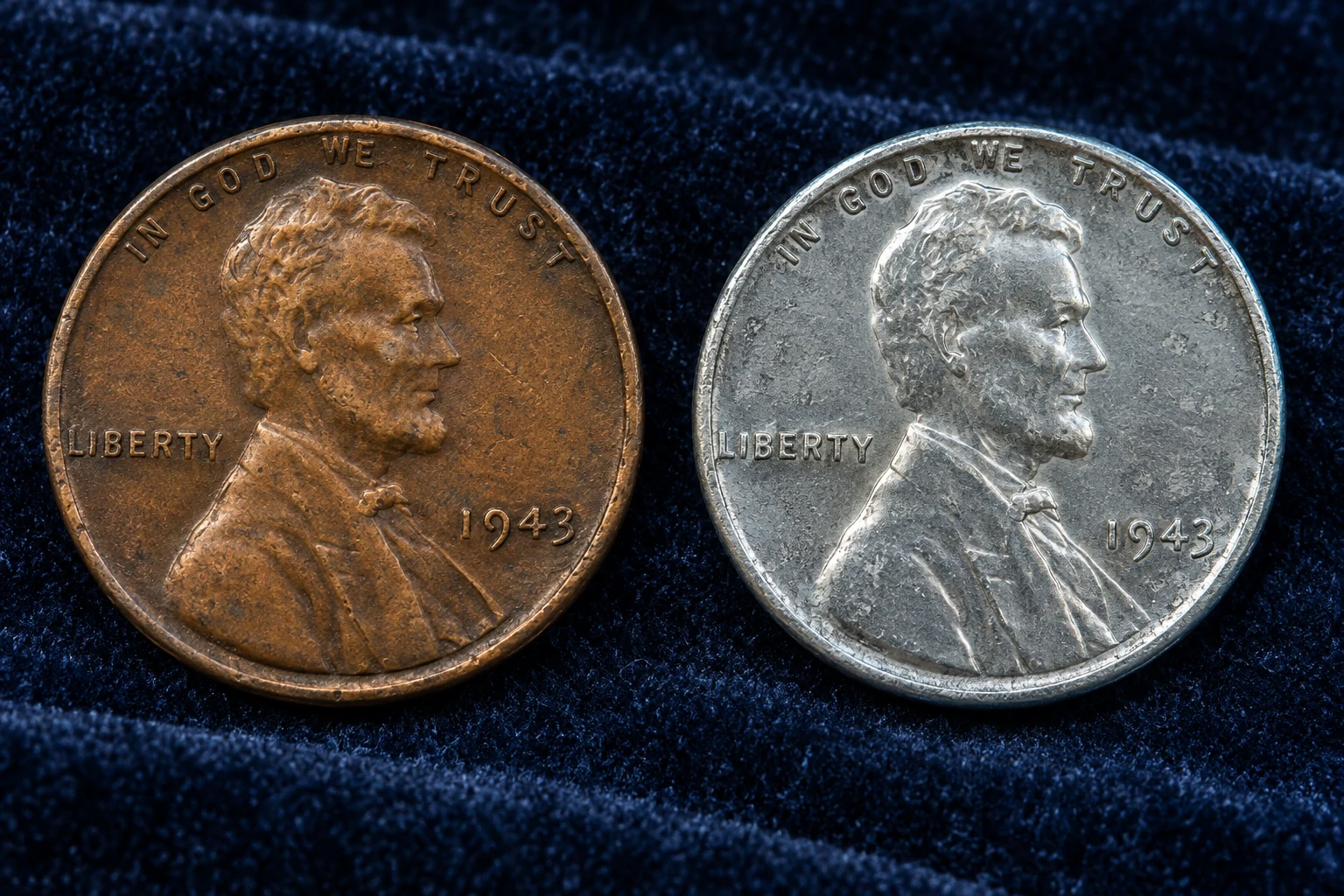 1943 Bronze Penny compared with a steel cent