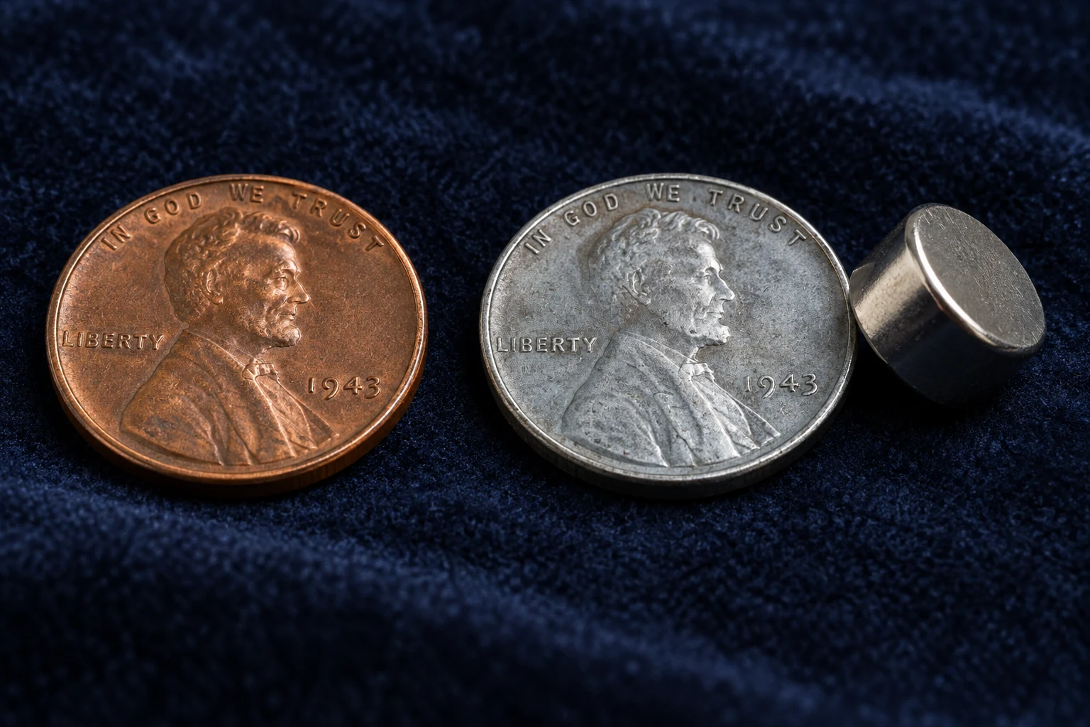 Copper-plated 1943 cent compared with a steel cent