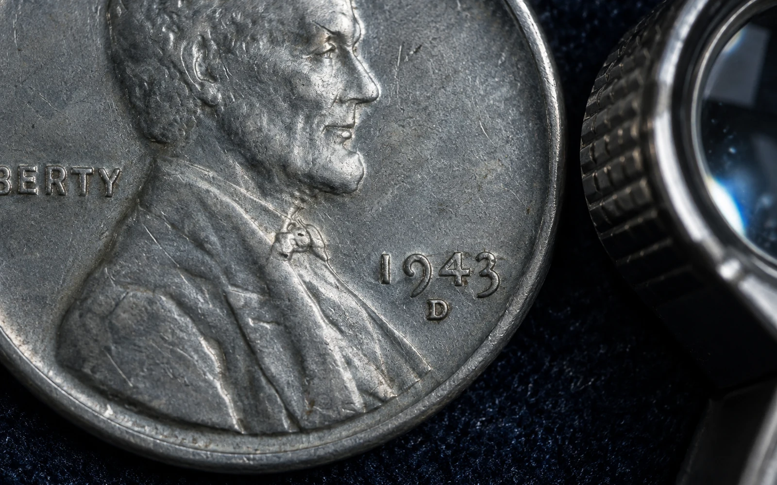 1943-D Steel Penny date and D mint mark in close-up