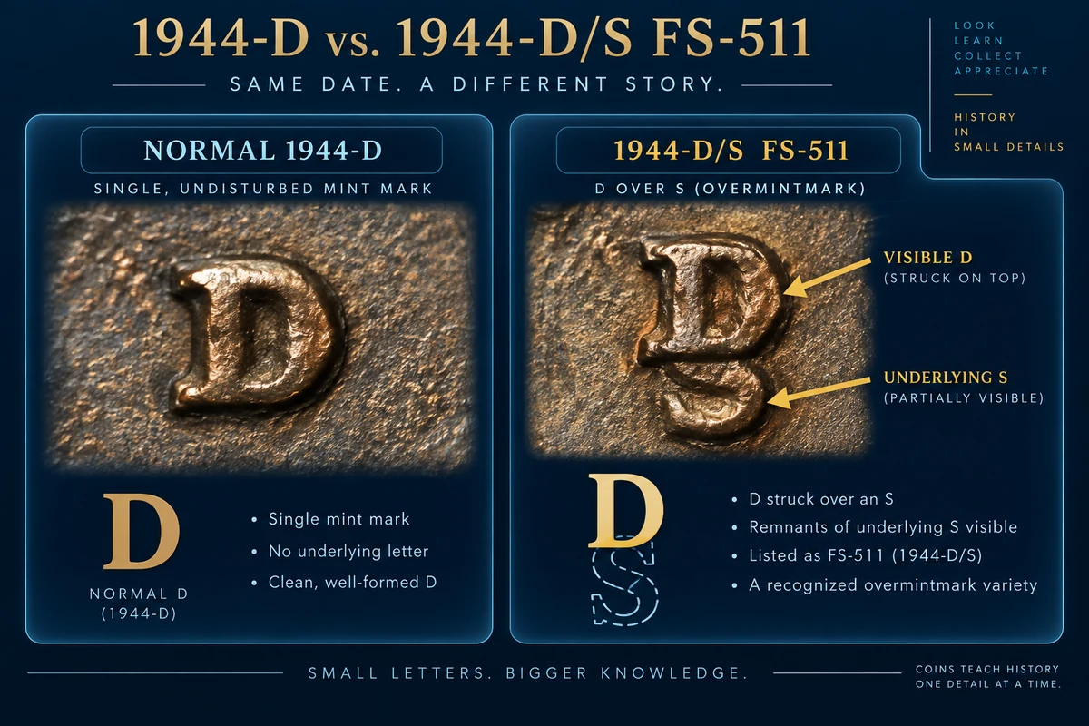 Normal 1944-D compared with 1944-D/S FS-511