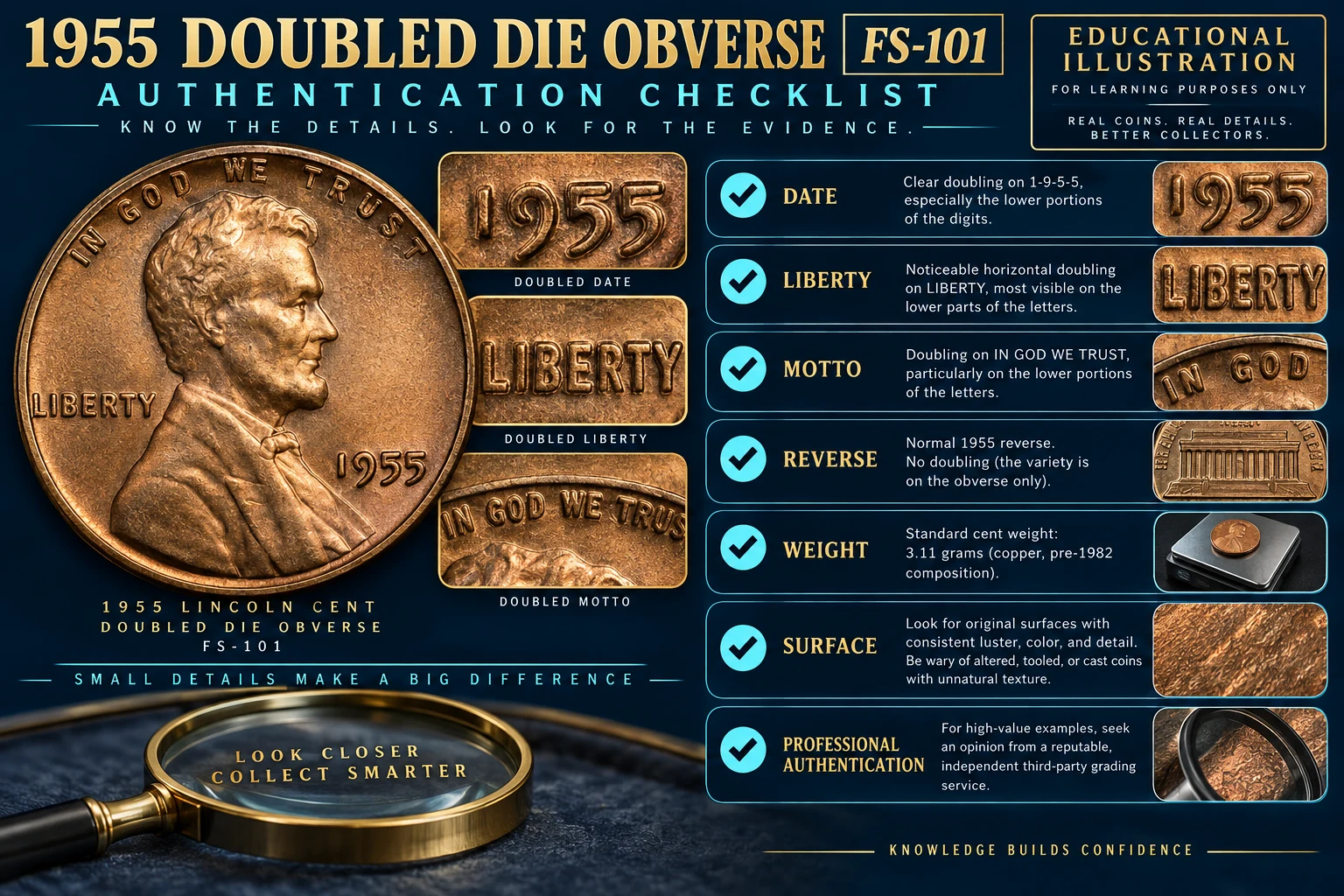 1955 Doubled Die FS-101 authentication checklist