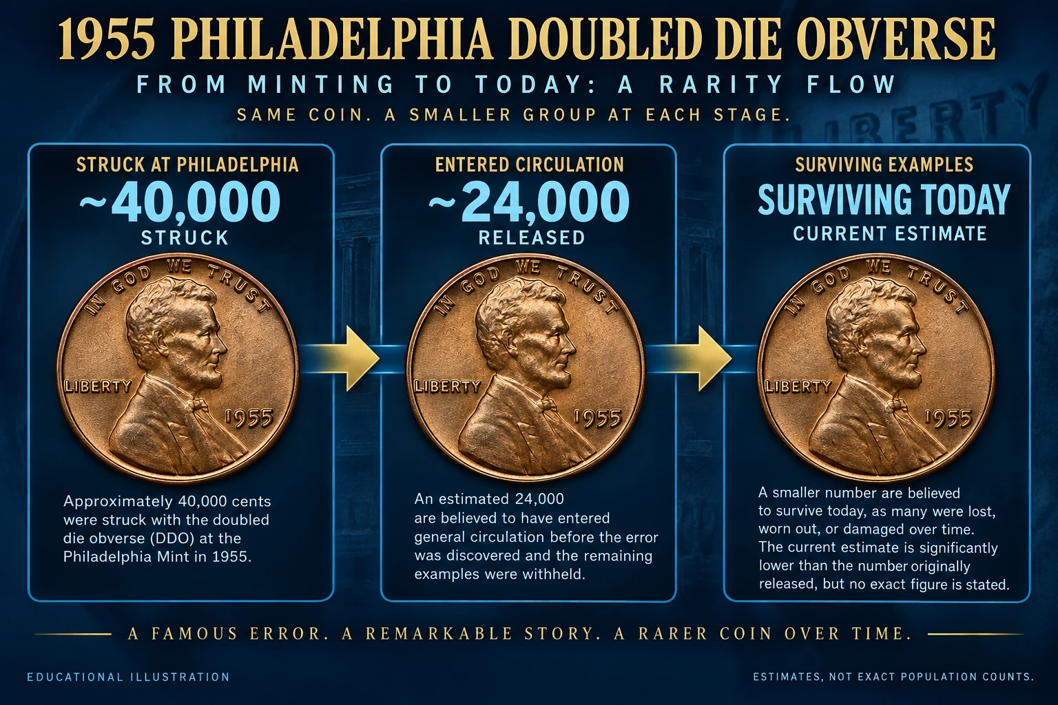 Estimated struck released and surviving stages for the 1955 Doubled Die