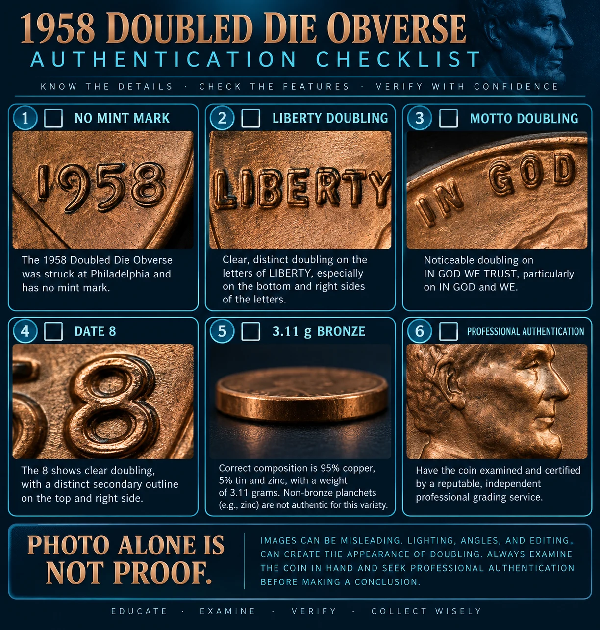 1958 Doubled Die FS-101 authentication checklist