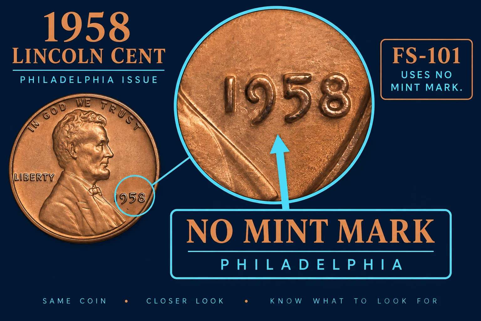 1958 Doubled Die no mint mark Philadelphia close-up