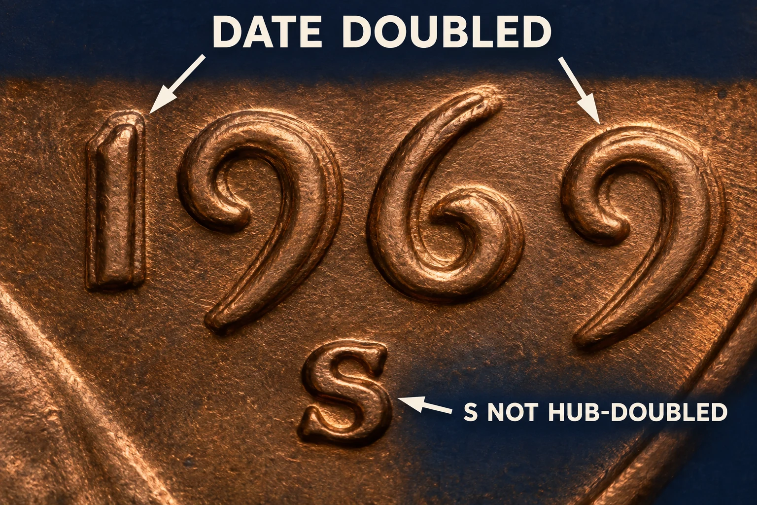 S mint mark on a genuine 1969-S doubled die