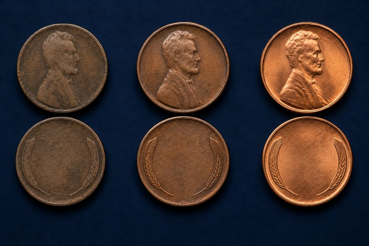 1909-S VDB Penny circulated Red-Brown and Red condition comparison