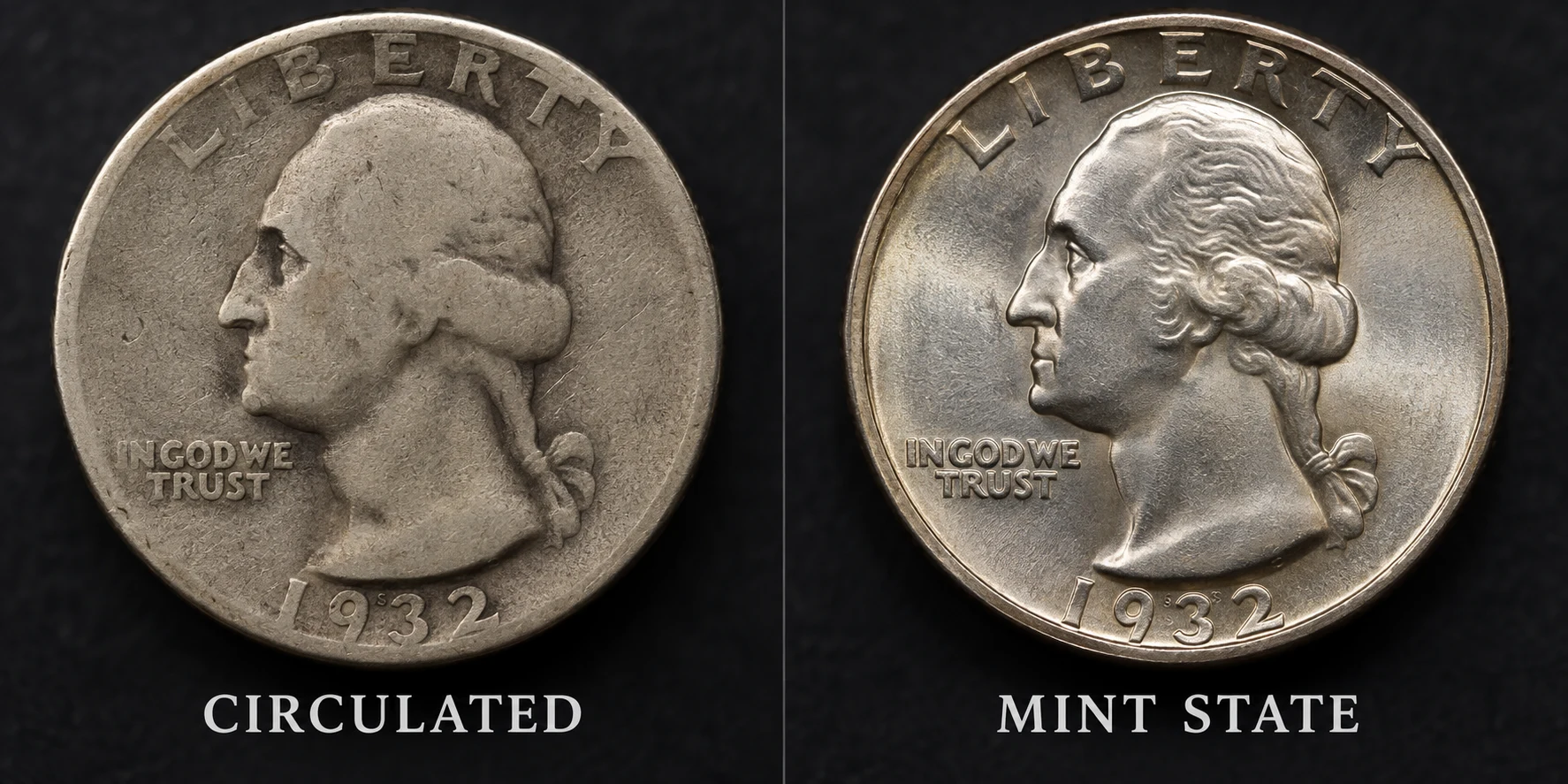 1932 quarter mint comparison with S highlighted