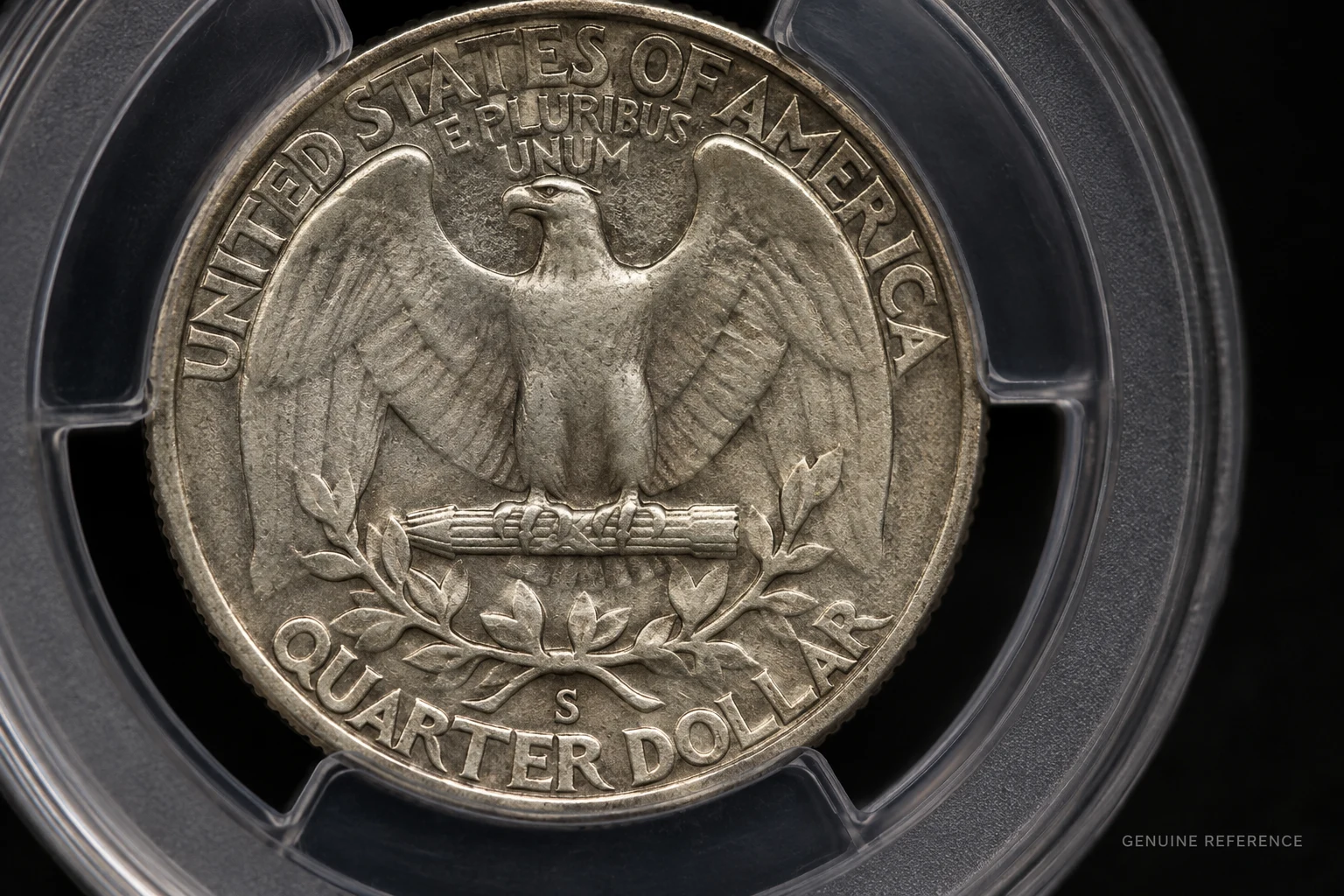 1932-S quarter authentication reference in a holder