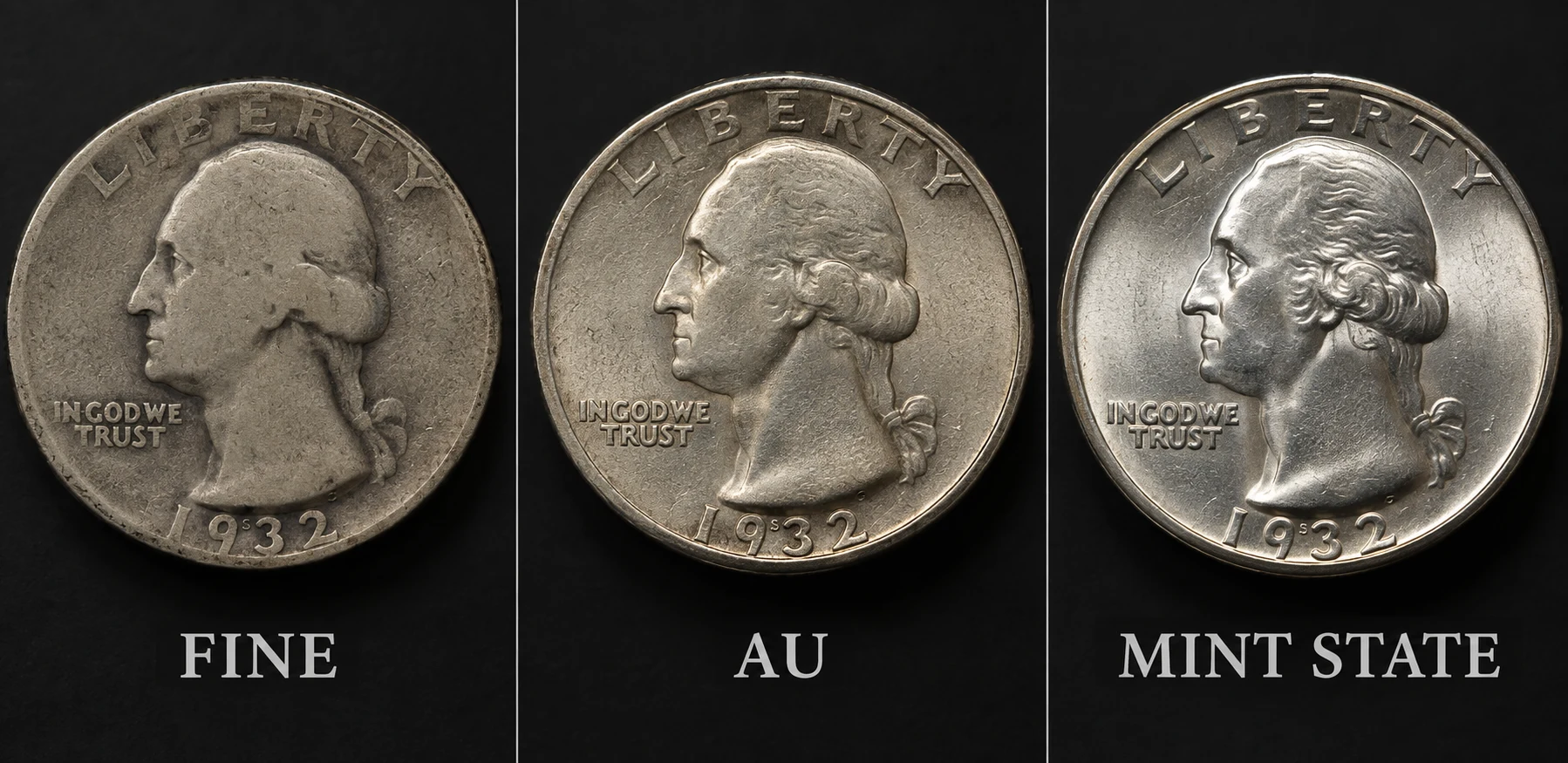 1932-S quarter value comparison by grade