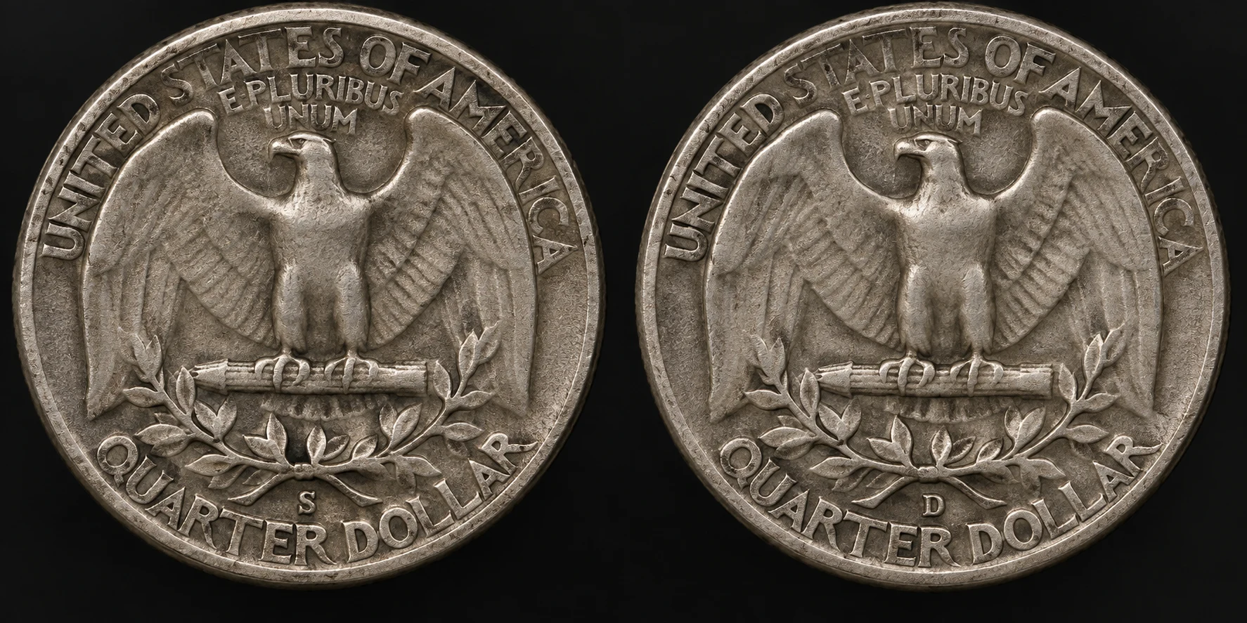 1932-S and Philadelphia 1932 quarter comparison