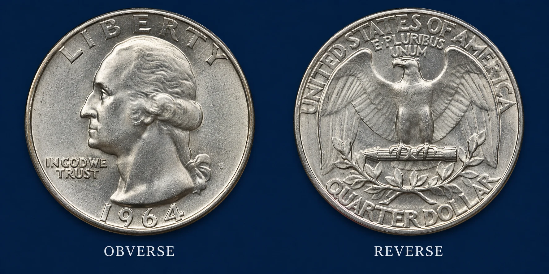 1964 Washington quarter obverse and reverse