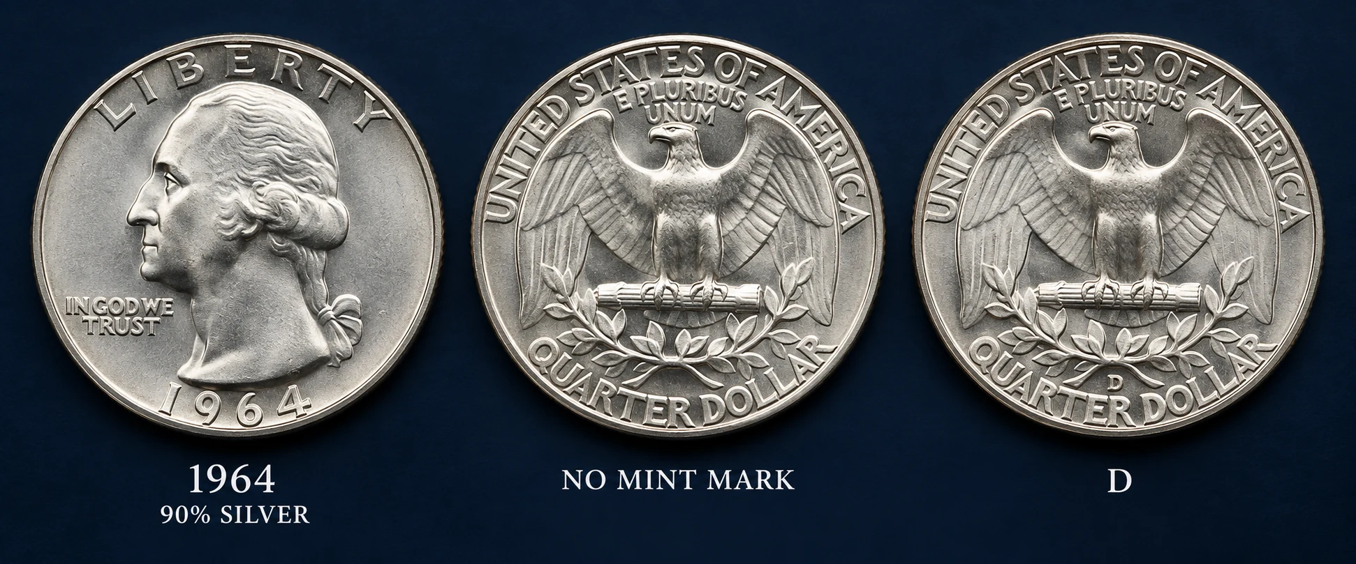 1964 Washington quarter obverse reverse and Denver mint mark