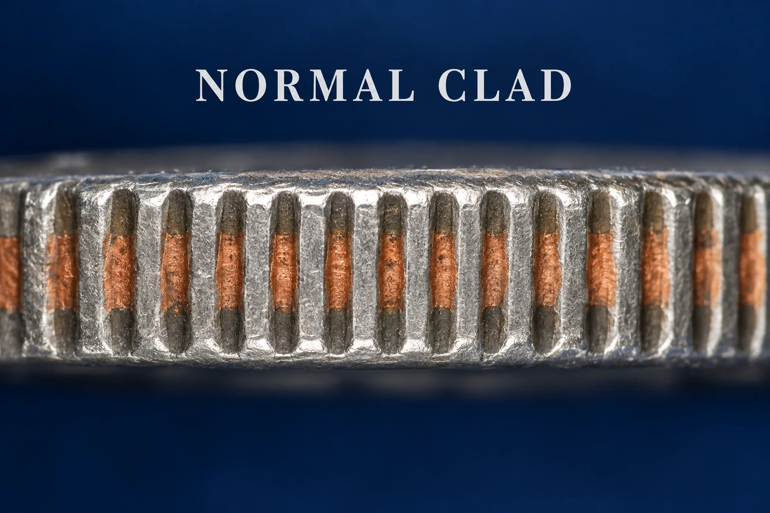 normal 1965 copper-nickel clad quarter edge with visible copper core