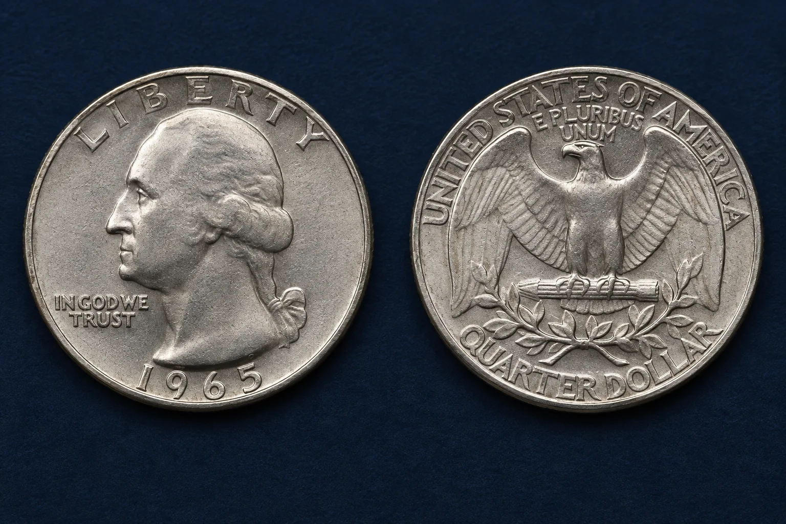 1965 Washington quarter obverse and reverse editorial reference
