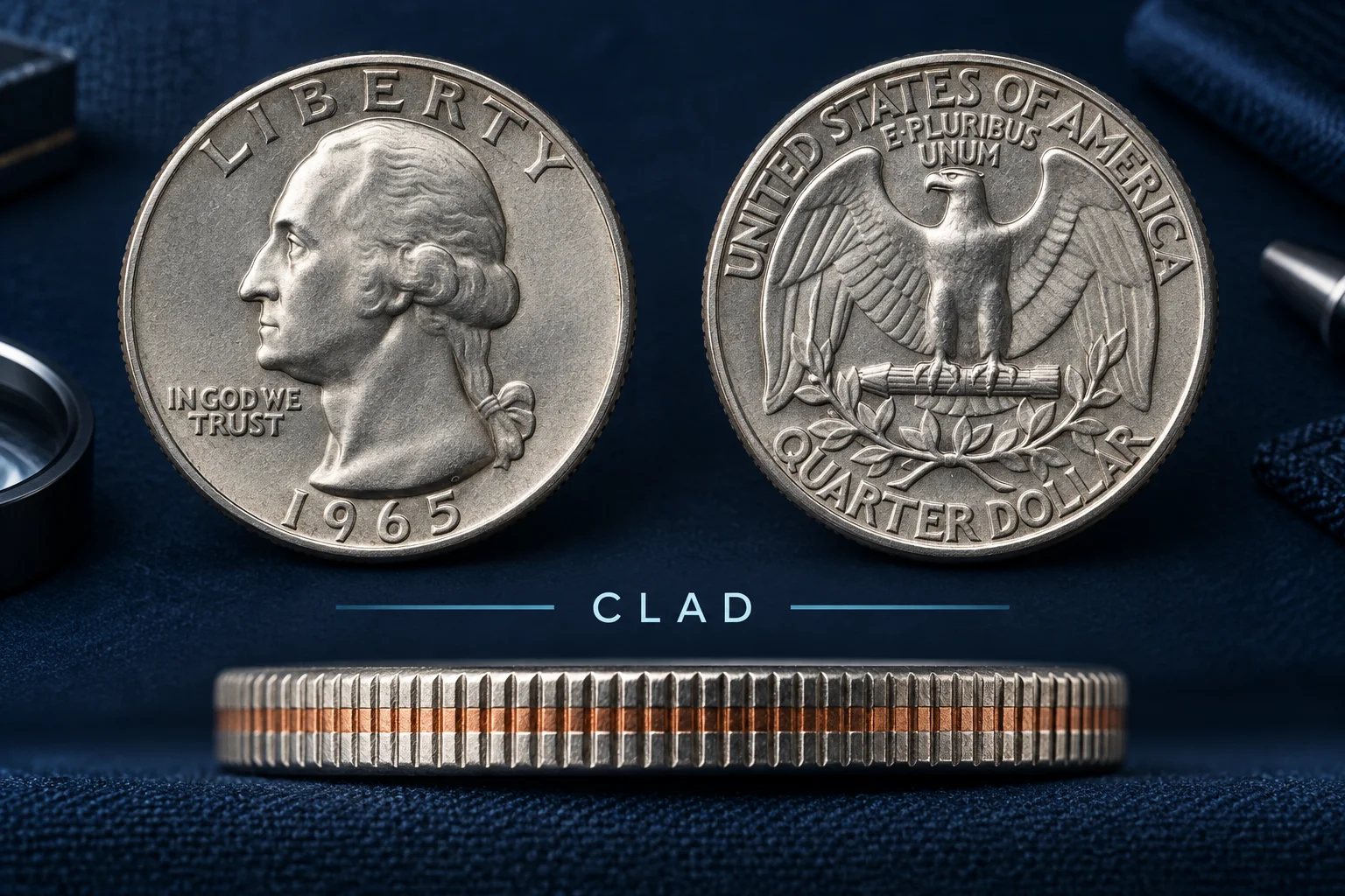1965 Washington quarter obverse reverse and clad edge