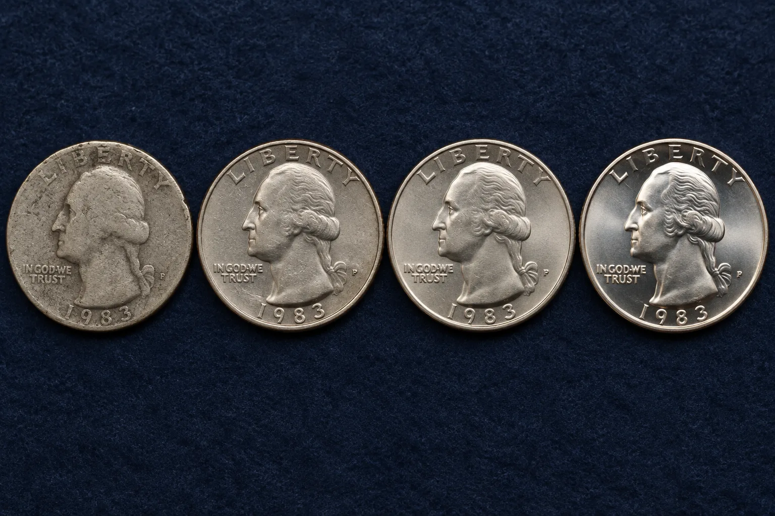 1983-P quarter AU MS63 MS65 and MS67 condition progression