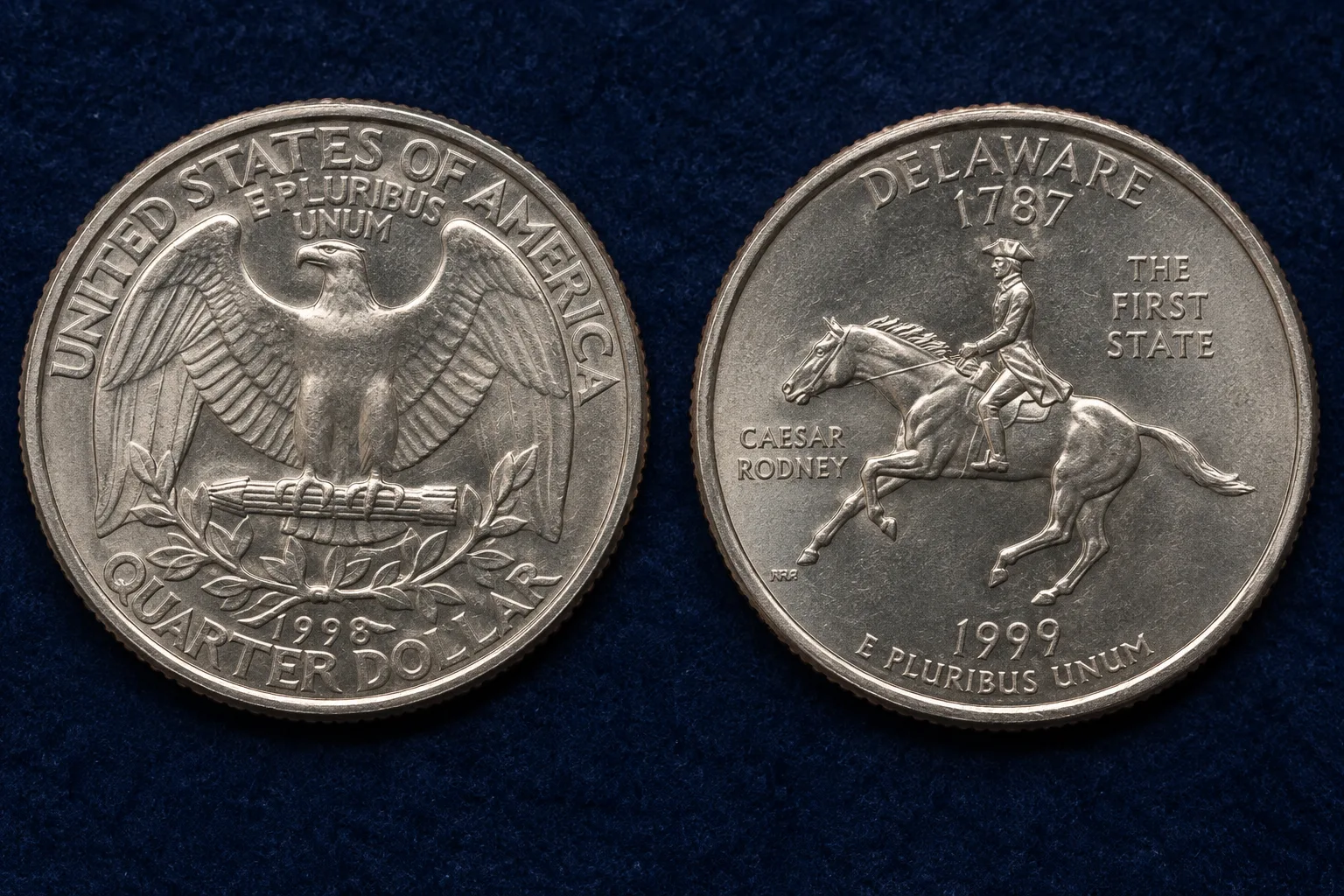 1998 Washington quarter and 1999 Delaware State Quarter design comparison