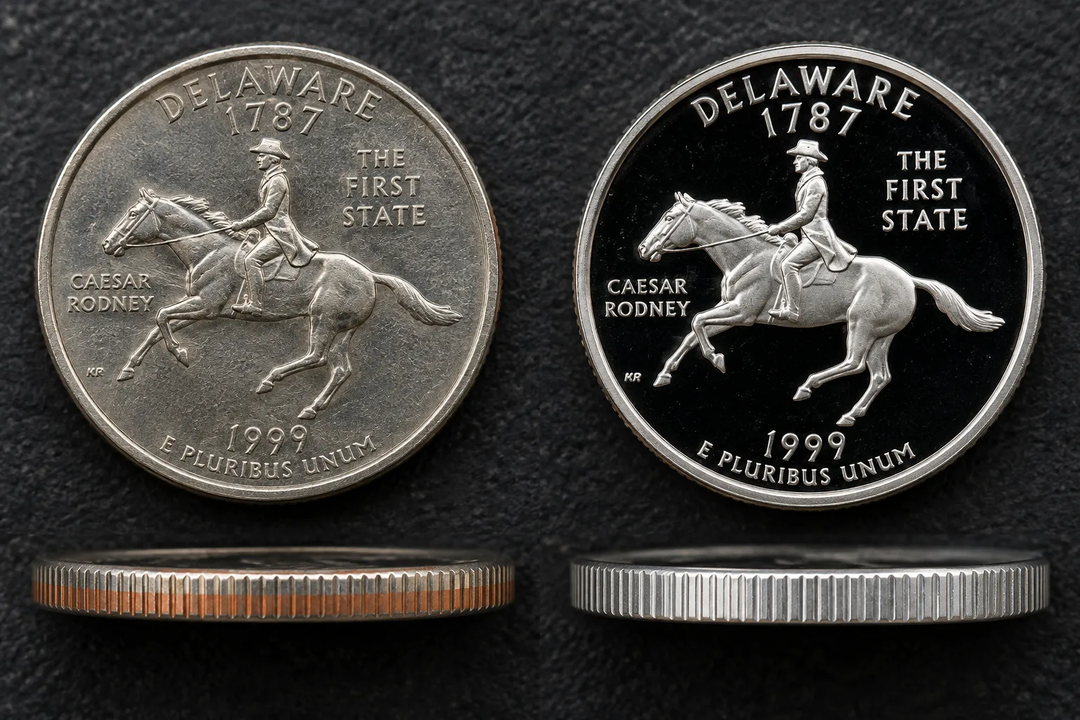 1999 Delaware clad proof and silver proof comparison