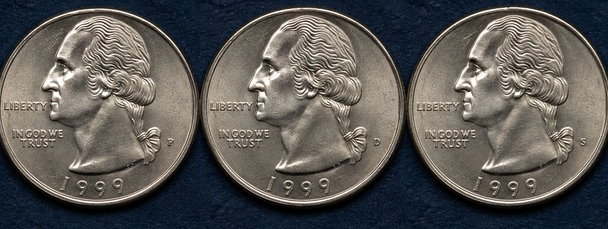 1999 Delaware Quarter P D and S mint mark identification editorial visual