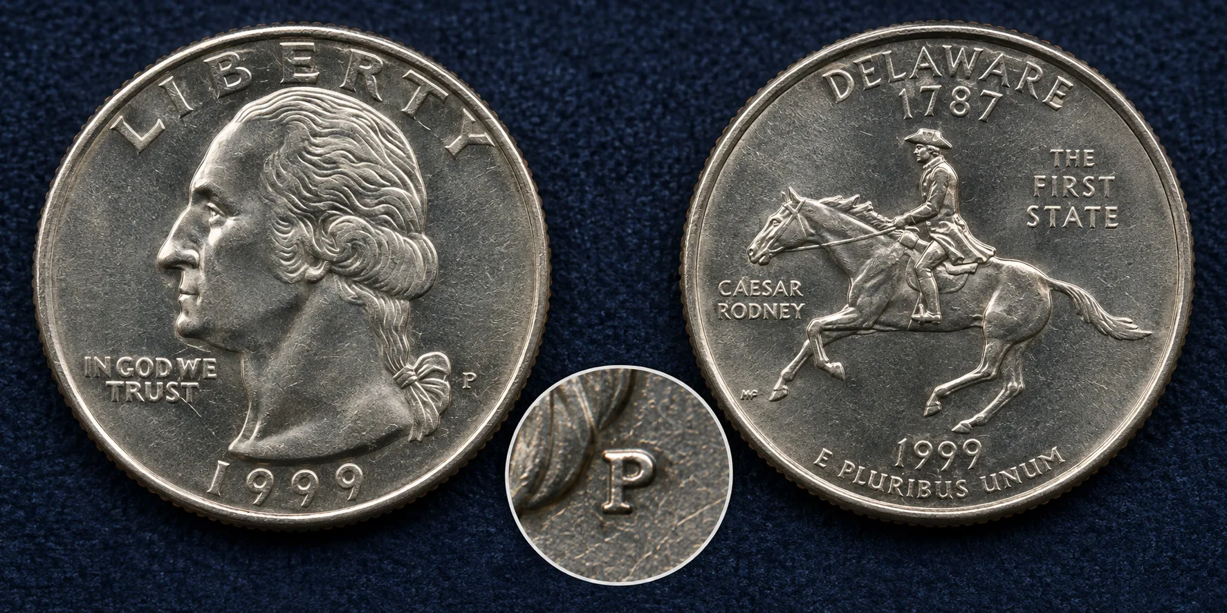 1999-P Delaware Quarter obverse and Caesar Rodney reverse