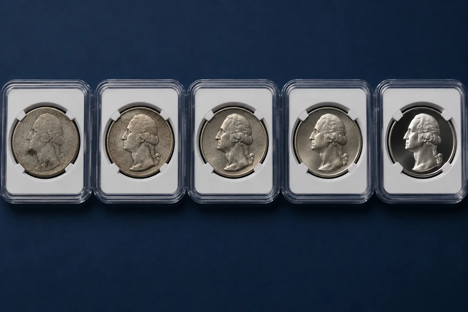 Editorial condition progression from circulated to Mint State quarter