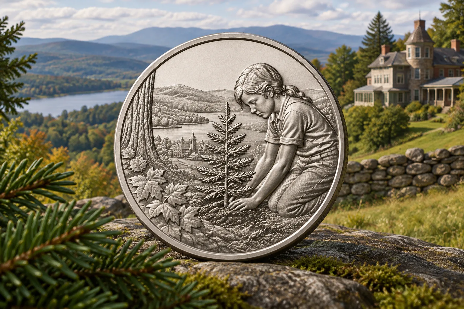 Editorial Marsh Billings Rockefeller 2020 W quarter design with tree planting