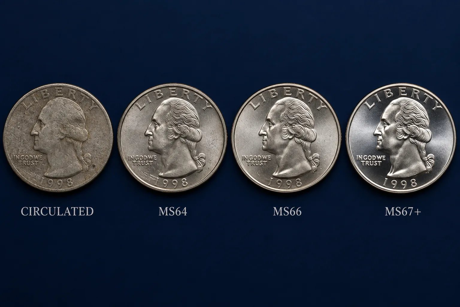 Editorial grade progression from circulated to high-grade 2020 W V75 quarters