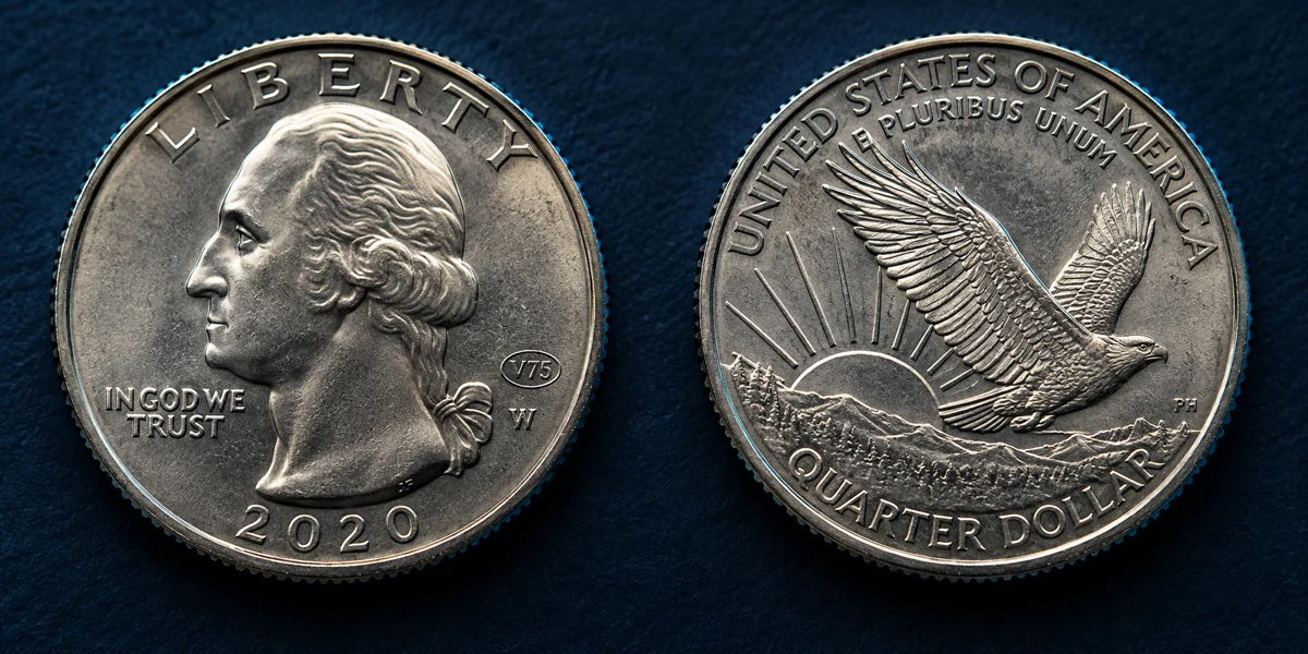 2020-W quarter with W mint mark V75 privy mark and five designs