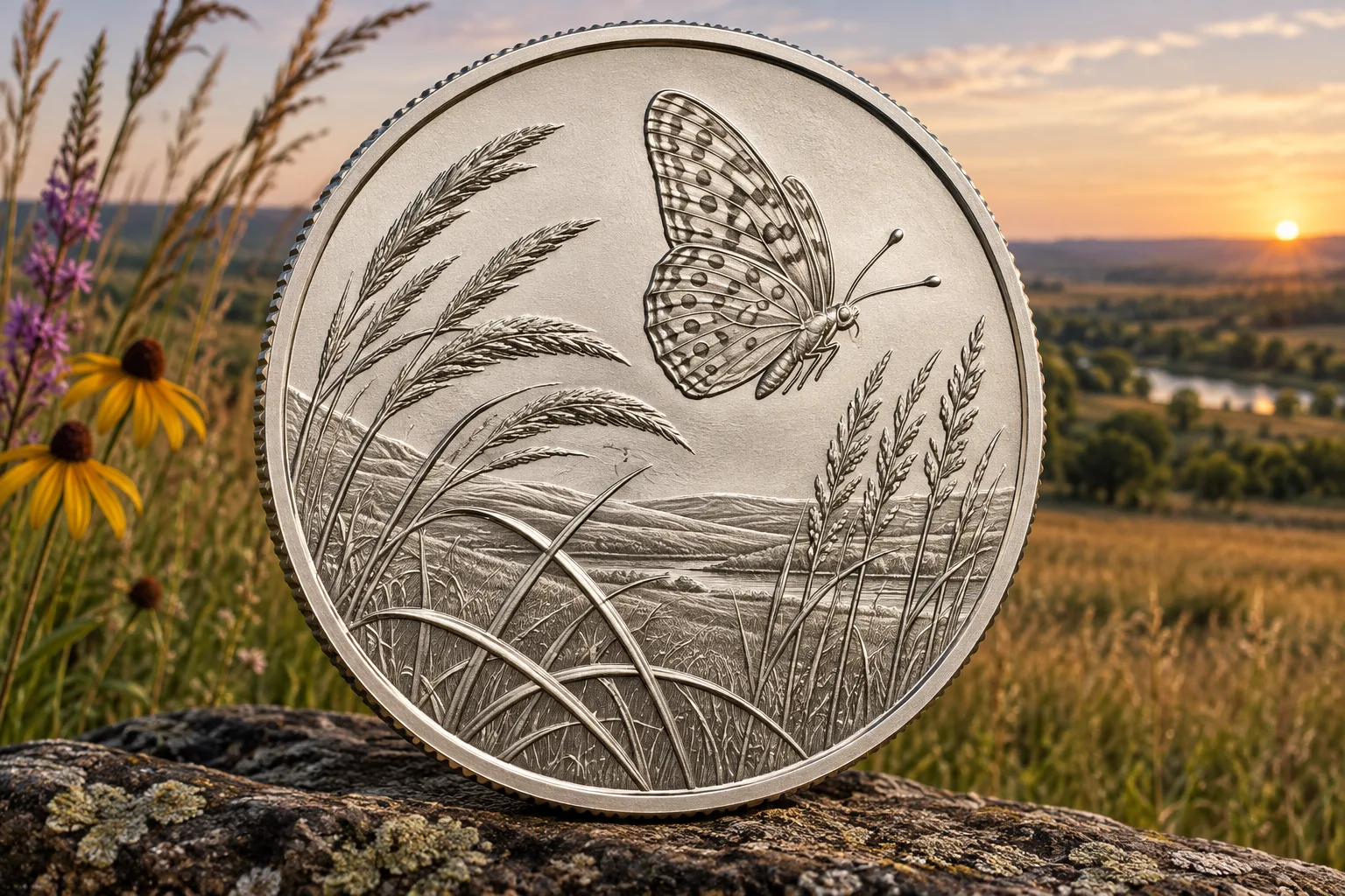 Editorial Tallgrass Prairie 2020 W quarter design with butterfly and grass