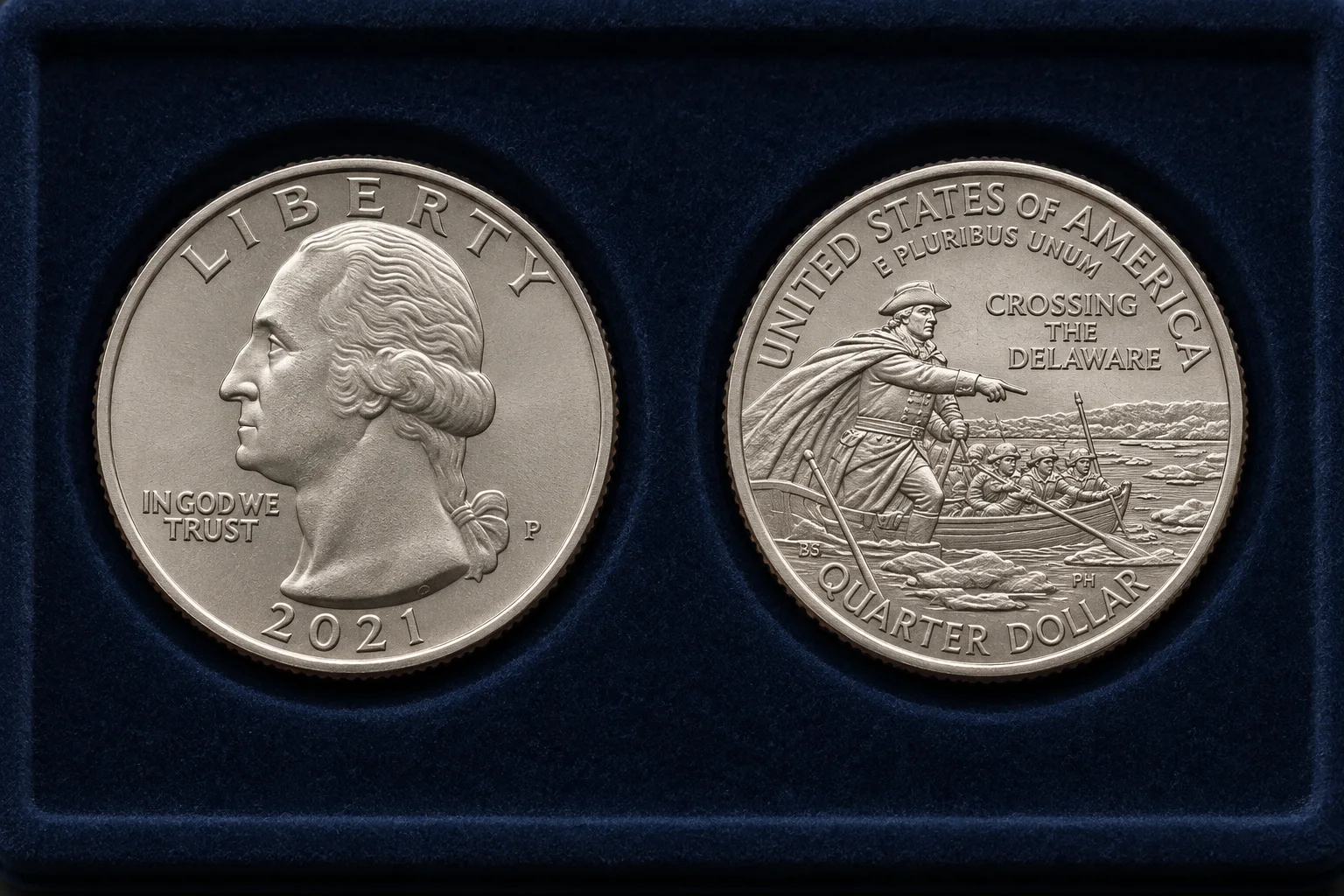 Editorial obverse and reverse orientation for the 2021 Crossing the Delaware quarter