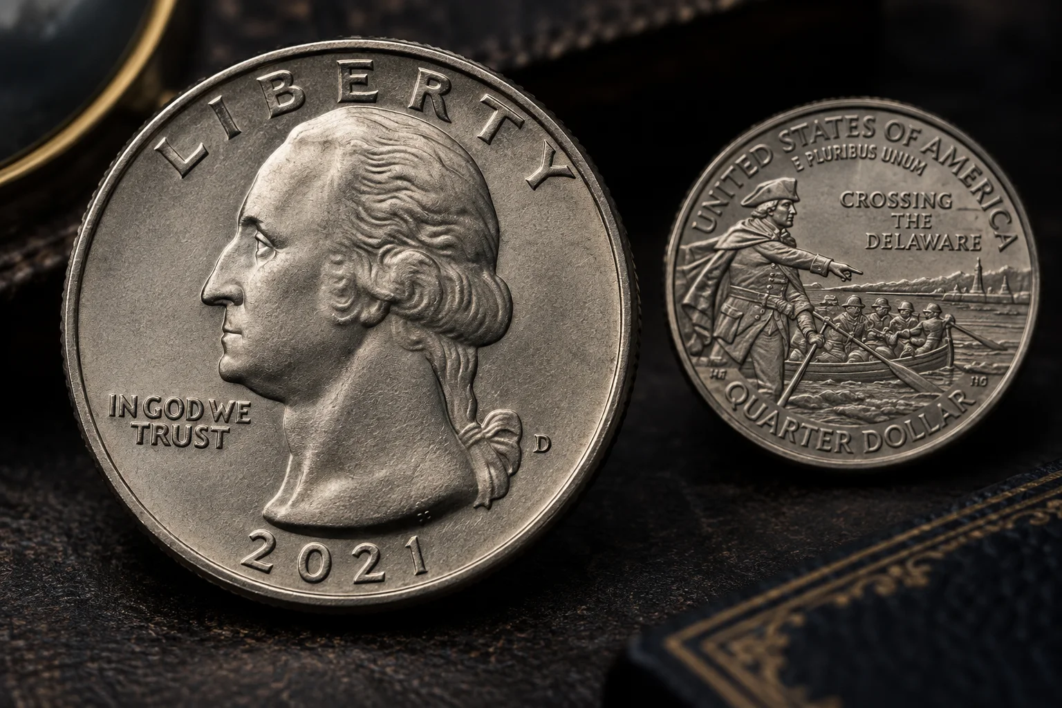 Editorial 2021 Denver Crossing the Delaware quarter with D mint mark