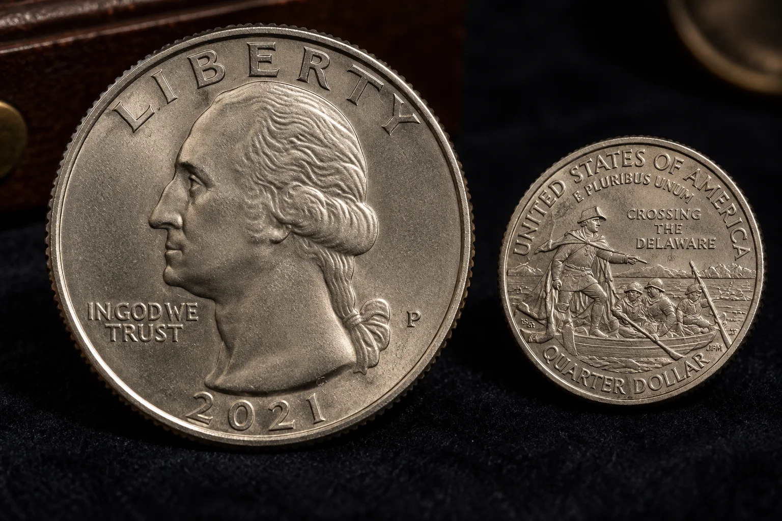 Editorial 2021 Philadelphia Crossing the Delaware quarter with P mint mark