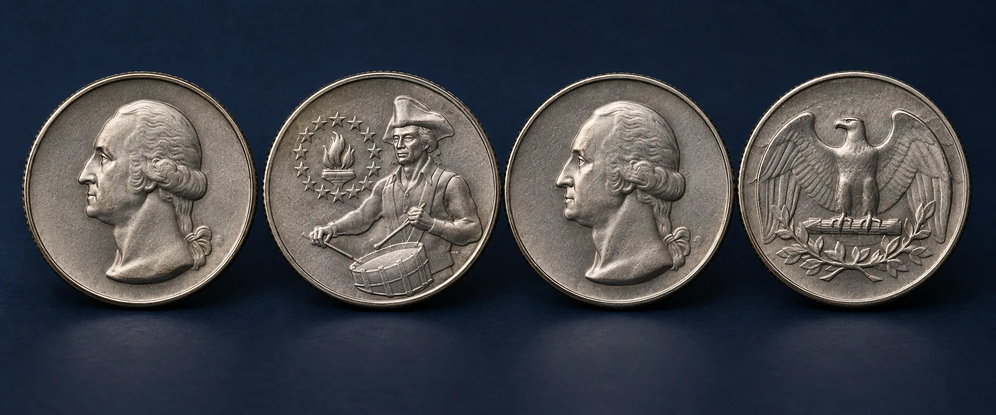 Washington quarter design transition from eagle to Bicentennial drummer and back