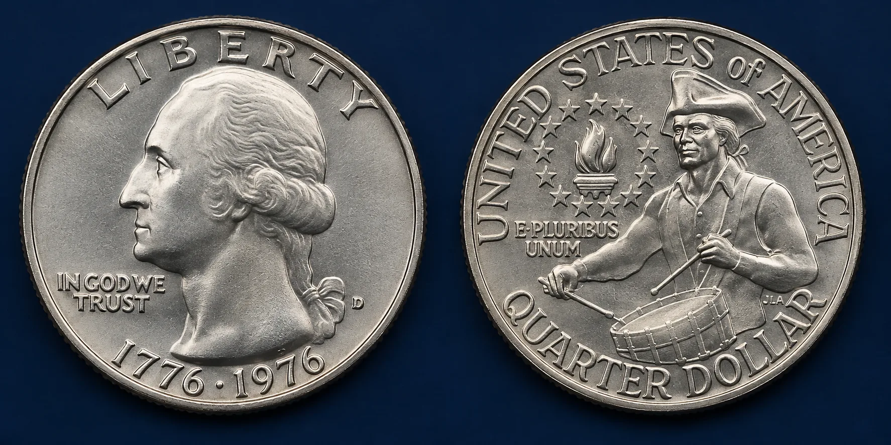 Bicentennial Quarter obverse and drummer reverse editorial reference