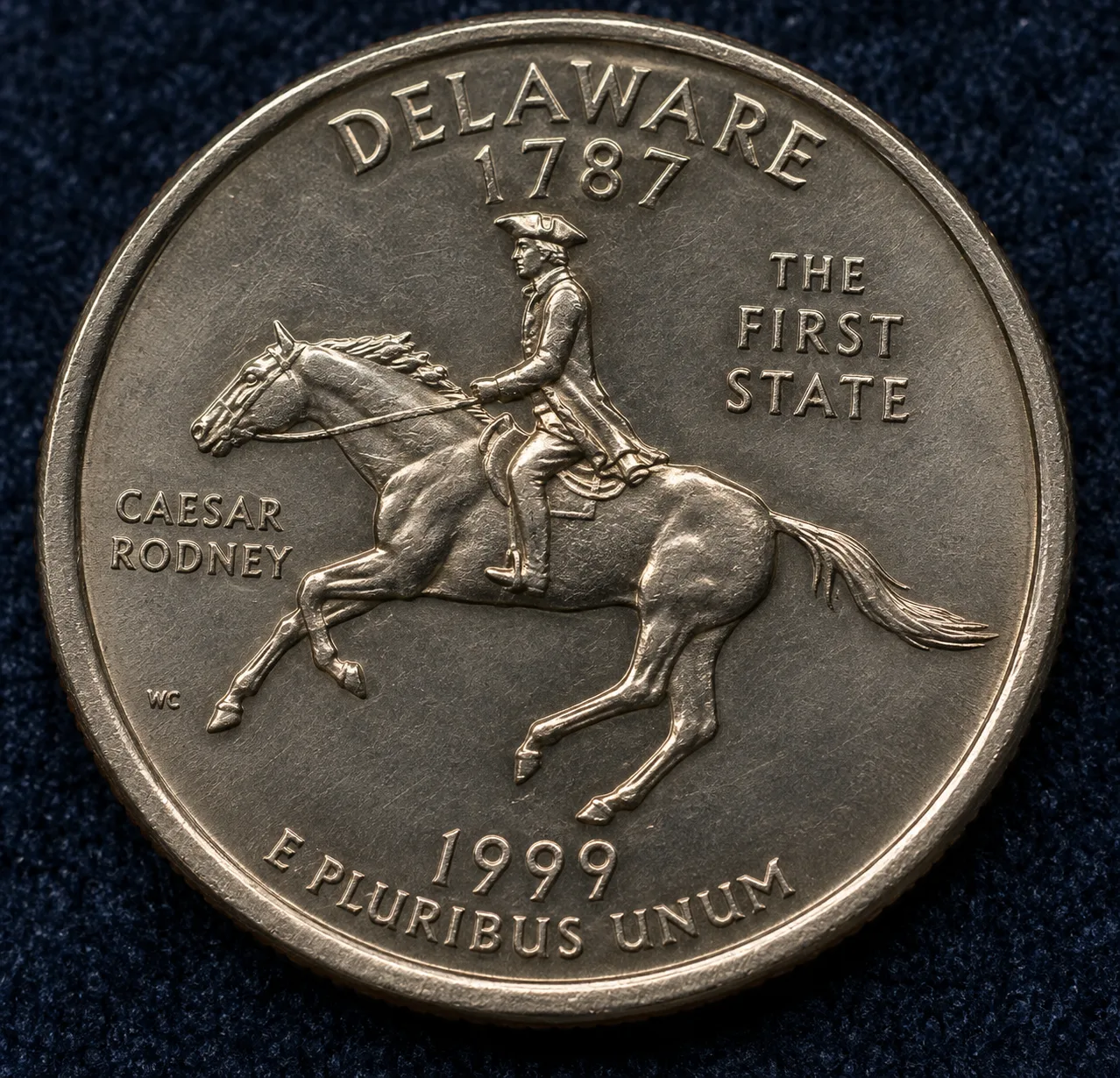 Caesar Rodney riding on the 1999 Delaware Quarter reverse