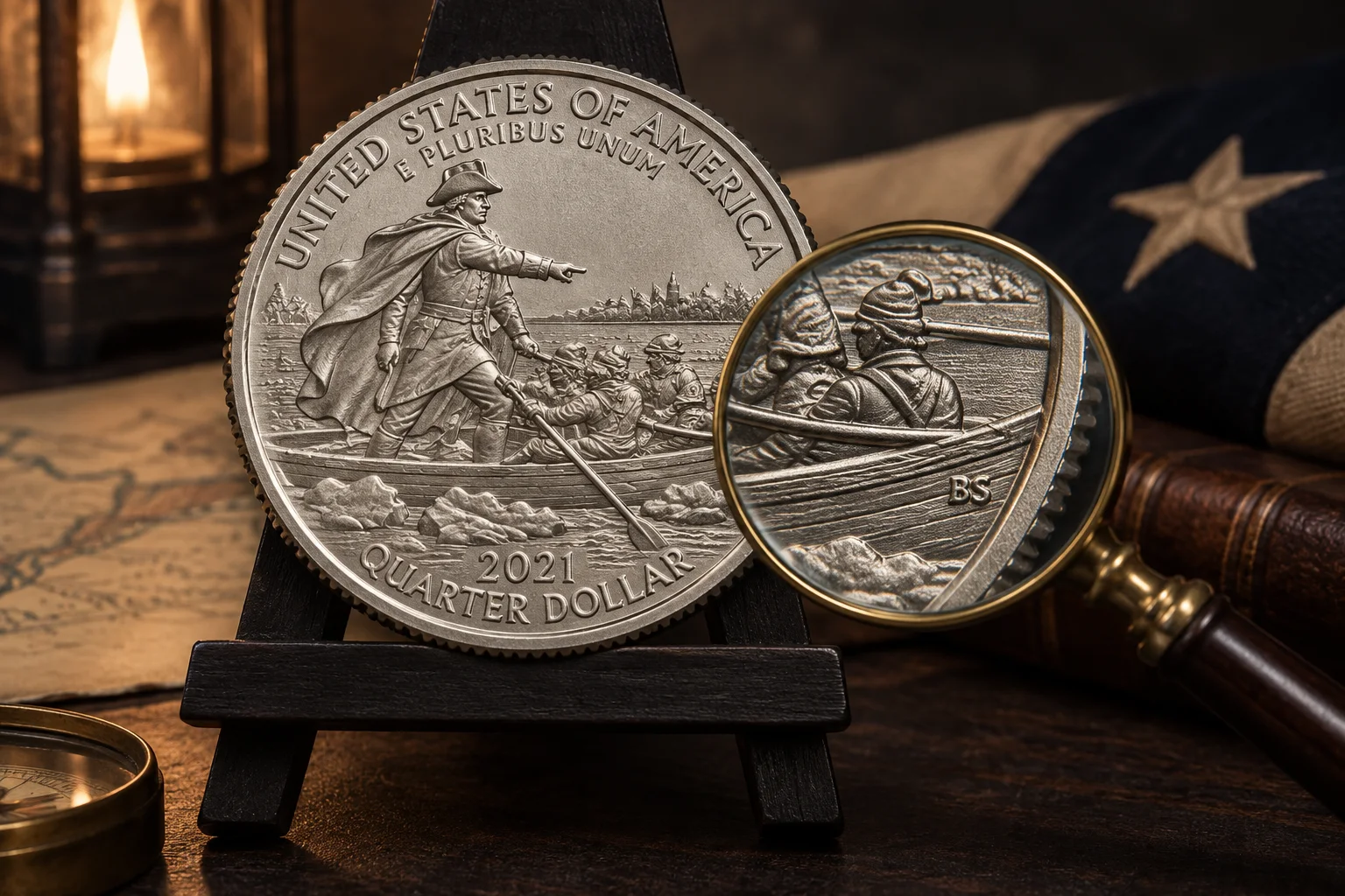 Editorial study of the 2021 Crossing the Delaware reverse design and relief