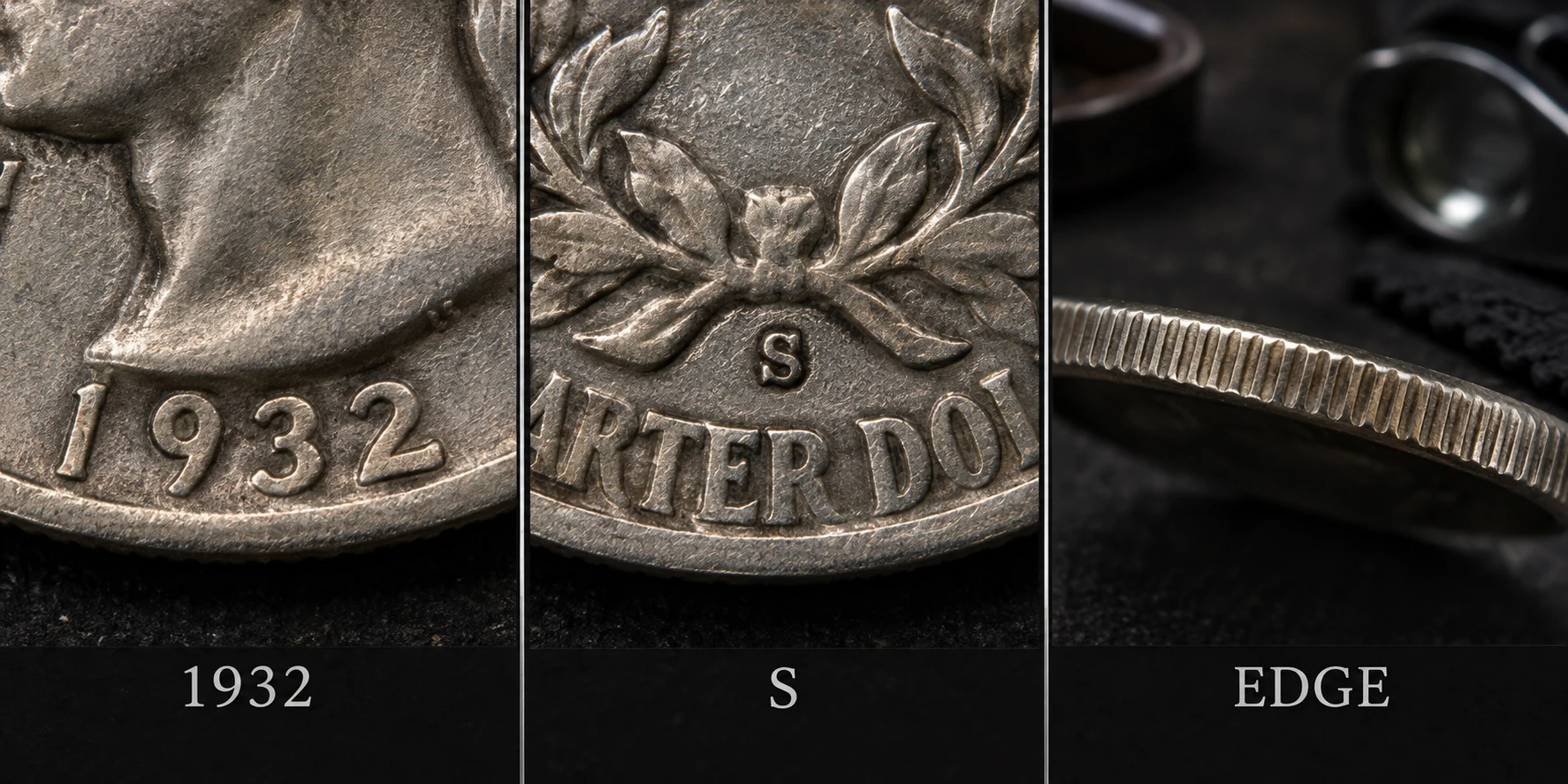 how to identify a 1932-S quarter by date mint mark and edge