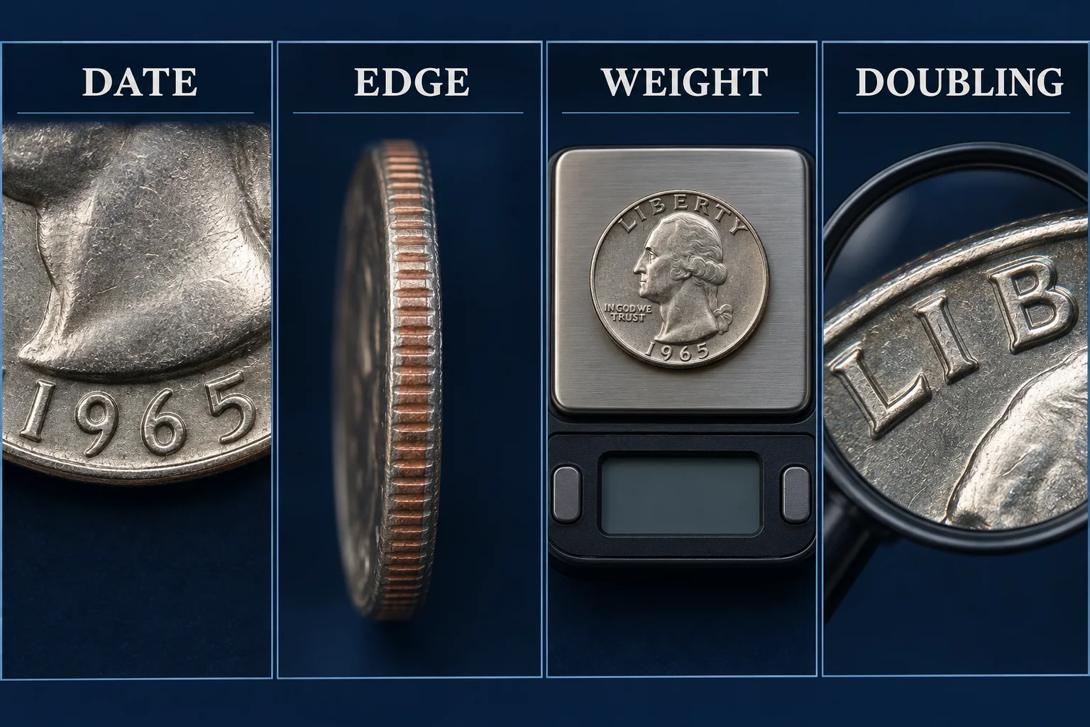 how to identify a 1965 quarter using date edge weight and doubling